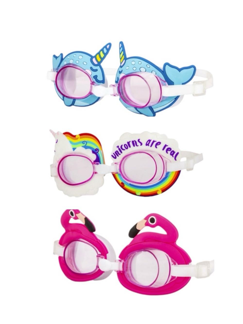 Dolfino Kids 3-in-1 Unicorn & Flamingo Swim Goggles - Pink, Blue, White